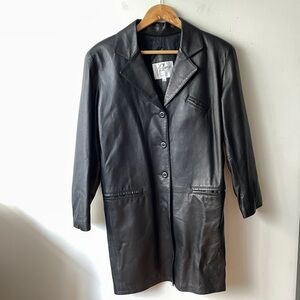 REMY designer leather jacket, gorgeous lined 100% leather, black, button up.